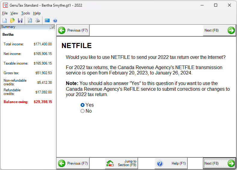 Using netfile to send your tax return program help genutax standard