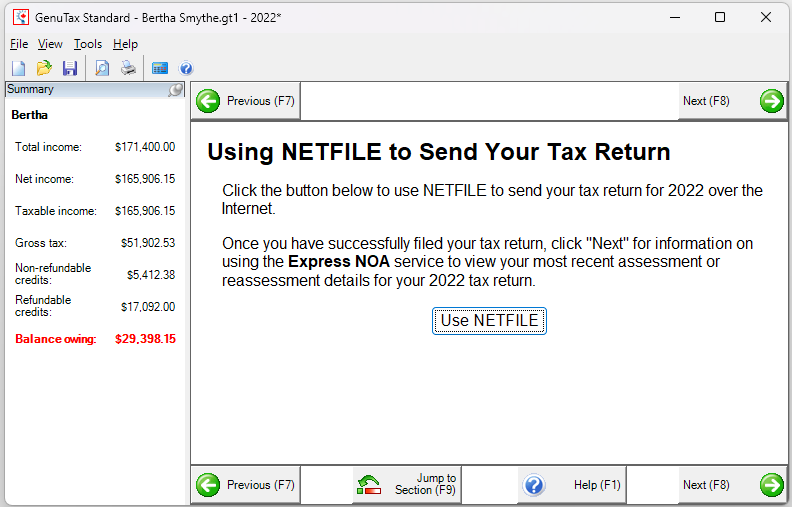 Using netfile to send your tax return program help genutax standard
