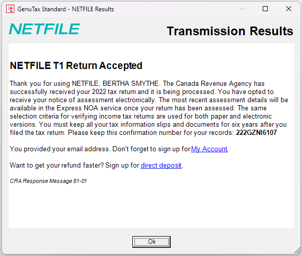 Using netfile to send your tax return program help genutax standard